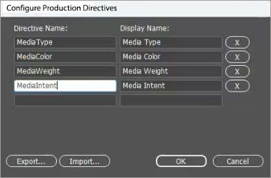 Configure Production Directives dialog