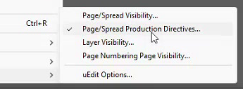 Context menu showing Page/Spread Production Directives