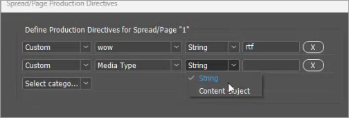Value type dropdown showing String and Content Object options