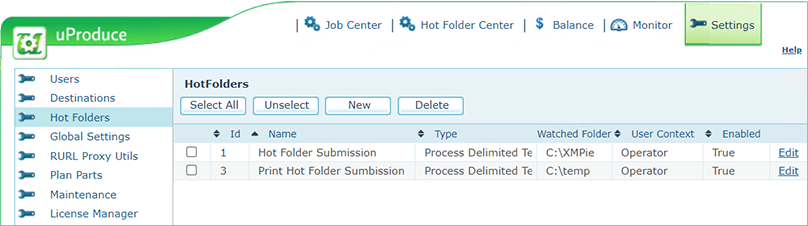 Configuring Hot Folders